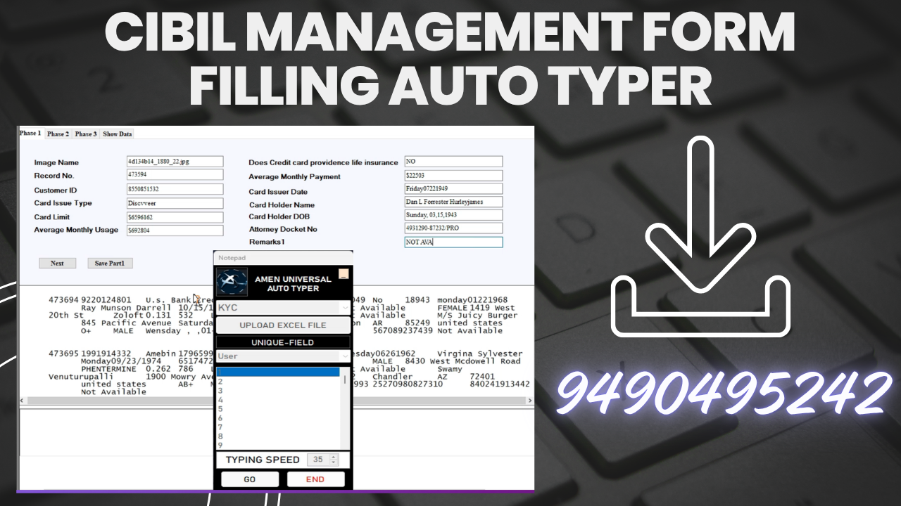 CIBIL management auto typing software for form filling