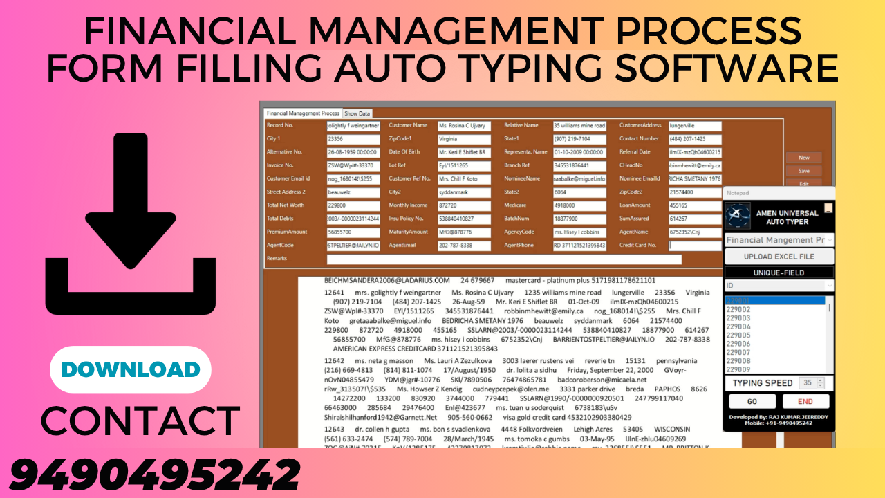 Financial management process auto typing software