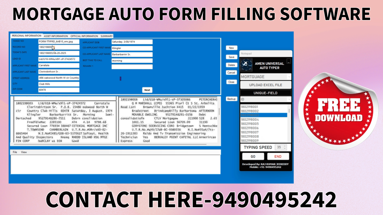 Mortgage auto form filling software interface